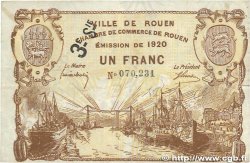1 Franc FRANCE regionalism and various Rouen 1920 JP.110.62 VG