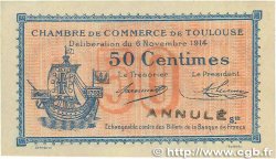 50 Centimes Annulé FRANCE Regionalismus und verschiedenen Toulouse 1914 JP.122.12 VZ+