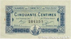 50 Centimes FRANCE Regionalismus und verschiedenen Toulouse 1920 JP.122.39 VZ+