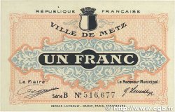 1 Franc FRANCE regionalism and various Metz 1918 JP.131.04 VF+