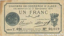 1 Franc FRANCE regionalismo y varios Alger 1914 JP.137.04 BC+
