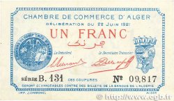 1 Franc FRANCE regionalism and miscellaneous Alger 1921 JP.137.20 XF+