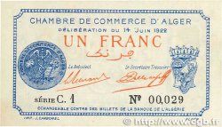1 Franc FRANCE regionalismo y varios Alger 1922 JP.137.24 SC+