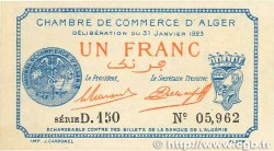 1 Franc FRANCE regionalism and miscellaneous Alger 1923 JP.137.26 UNC-