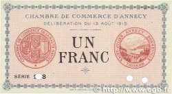 1 Franc Spécimen FRANCE regionalismo y varios Annecy 1915 JP.010.03 FDC