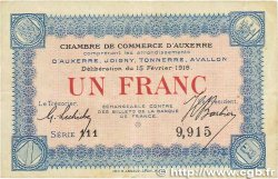 1 Franc FRANCE regionalism and miscellaneous Auxerre 1916 JP.017.08 F