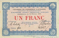 1 Franc FRANCE regionalism and miscellaneous Auxerre 1916 JP.017.08