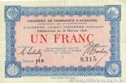 1 Franc FRANCE regionalism and miscellaneous Auxerre 1916 JP.017.08 VF