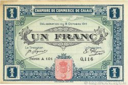 1 Franc FRANCE regionalism and miscellaneous Calais 1915 JP.036.15 VF