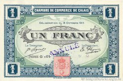 1 Franc Annulé FRANCE regionalism and various Calais 1915 JP.036.18