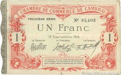 1 Franc FRANCE regionalismo y varios Cambrai 1914 JP.037.21 BC+