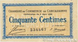 50 Centimes FRANCE regionalism and miscellaneous Carcassonne 1920 JP.038.15 VF+
