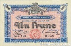 1 Franc FRANCE regionalism and miscellaneous Cognac 1916 JP.049.03 XF+