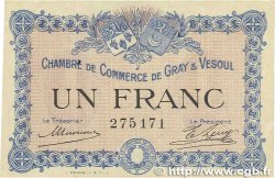 1 Franc FRANCE regionalism and various Gray et Vesoul 1915 JP.062.03 VF