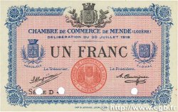 1 Franc Spécimen FRANCE regionalismo y varios Mende 1918 JP.081.08 FDC