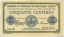 50 Centimes FRANCE Regionalismus und verschiedenen Montluçon, Gannat 1917 JP.084.28 VZ