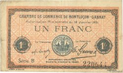 1 Franc FRANCE regionalism and various Montluçon, Gannat 1921 JP.084.58 F