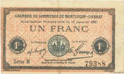 1 Franc Fauté FRANCE regionalism and miscellaneous Montluçon, Gannat 1921 JP.084.58 VF