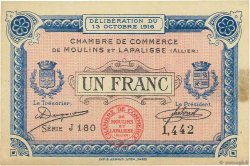 1 Franc FRANCE regionalism and various Moulins et Lapalisse 1916 JP.086.09 VF+