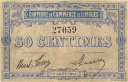 50 Centimes FRANCE regionalismo y varios Limoges 1914 JP.073.01 BC