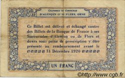 1 Franc FRANCE regionalism and various Alencon et Flers 1915 JP.006.17 F