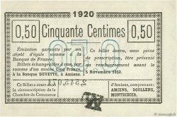 50 Centimes FRANCE regionalism and various Amiens 1920 JP.007.49 AU+