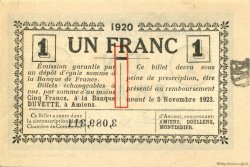 1 Franc FRANCE regionalism and miscellaneous Amiens 1920 JP.007.51 AU+