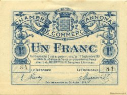 1 Franc FRANCE regionalismo y varios Annonay 1914 JP.011.08 MBC a EBC