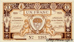 1 Franc FRANCE regionalismo y varios Aurillac 1920 JP.016.15 SC a FDC