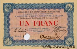 1 Franc Annulé FRANCE regionalism and various Auxerre 1915 JP.017.07 AU+