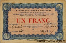 1 Franc FRANCE Regionalismus und verschiedenen Auxerre 1917 JP.017.17 SS to VZ
