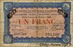 1 Franc FRANCE Regionalismus und verschiedenen Auxerre 1920 JP.017.26 S