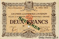 2 Francs Spécimen FRANCE regionalism and various Avignon 1915 JP.018.12 AU+
