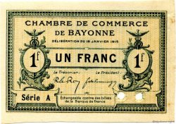 1 Franc Spécimen FRANCE regionalism and miscellaneous Bayonne 1915 JP.021.11 AU+