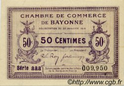 50 Centimes FRANCE regionalismo y varios Bayonne 1918 JP.021.57 SC a FDC