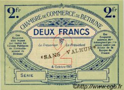2 Francs Spécimen FRANCE Regionalismus und verschiedenen Béthune 1915 JP.026.12 SS to VZ
