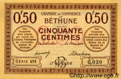 50 Centimes FRANCE regionalismo e varie Béthune 1916 JP.026.15 AU a FDC