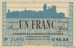 1 Franc FRANCE regionalism and miscellaneous Béziers 1915 JP.027.15 VF - XF