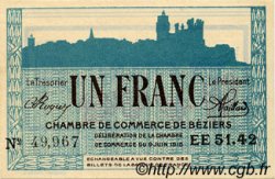 1 Franc FRANCE regionalism and various Béziers 1915 JP.027.17 AU+