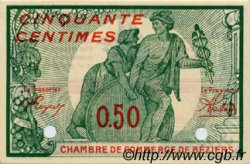 50 Centimes Spécimen FRANCE Regionalismus und verschiedenen Béziers 1916 JP.027.21 fST to ST