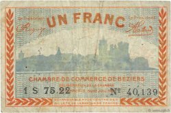 1 Franc FRANCE Regionalismus und verschiedenen Béziers 1921 JP.027.33 S