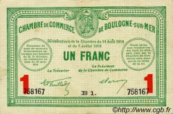 1 Franc FRANCE Regionalismus und verschiedenen Boulogne-Sur-Mer  1914 JP.031.15 SS to VZ