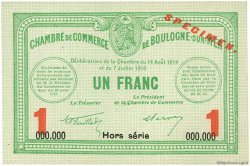 1 Franc Spécimen FRANCE Regionalismus und verschiedenen Boulogne-Sur-Mer  1914 JP.031.20 fST to ST