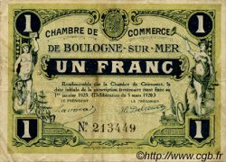 1 Franc FRANCE regionalism and various Boulogne-Sur-Mer  1920 JP.031.27 F
