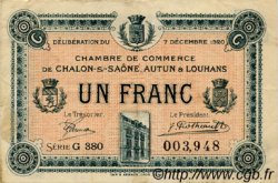 1 Franc FRANCE Regionalismus und verschiedenen Châlon-Sur-Saône, Autun et Louhans 1920 JP.042.30 SS to VZ