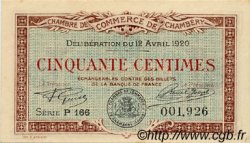 50 Centimes FRANCE regionalismo y varios Chambéry 1920 JP.044.11 SC a FDC