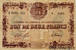 2 Francs FRANCE Regionalismus und verschiedenen Chateauroux 1915 JP.046.04 SS to VZ
