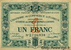 1 Franc FRANCE regionalism and miscellaneous Évreux 1920 JP.057.19 VF - XF