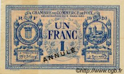 1 Franc Annulé FRANCE regionalismo e varie Foix 1920 JP.059.16 BB to SPL