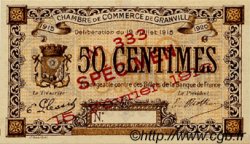 50 Centimes Spécimen FRANCE regionalismo e varie Granville 1915 JP.060.03 AU a FDC